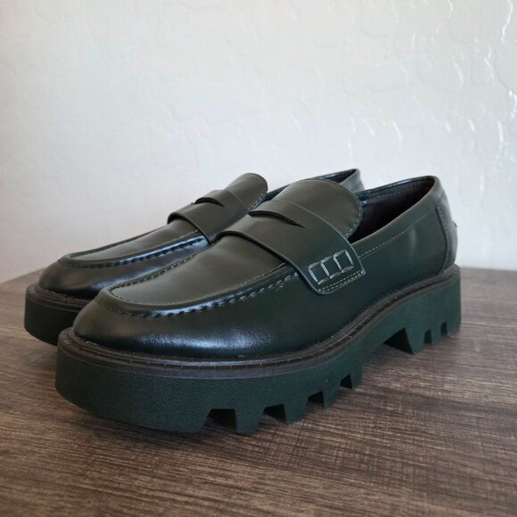 Zara Chunky Platform Loafer Shoes Dark Green Women's 6.5 EU 37 Academia Preppy - Picture 10 of 11